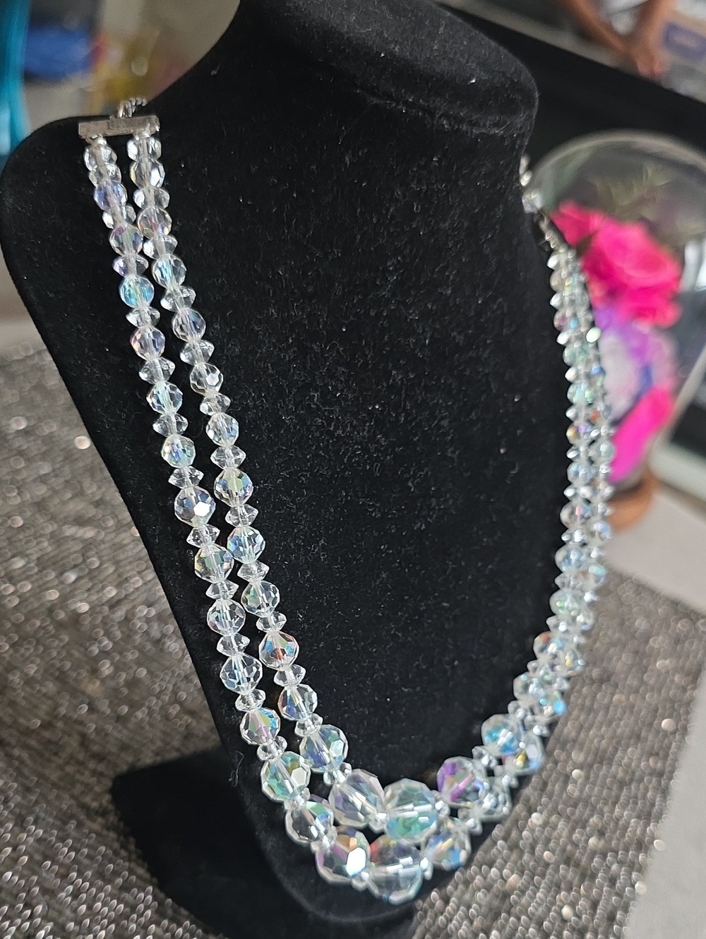 Vintage Iridescent Crystal Double Strand Necklace